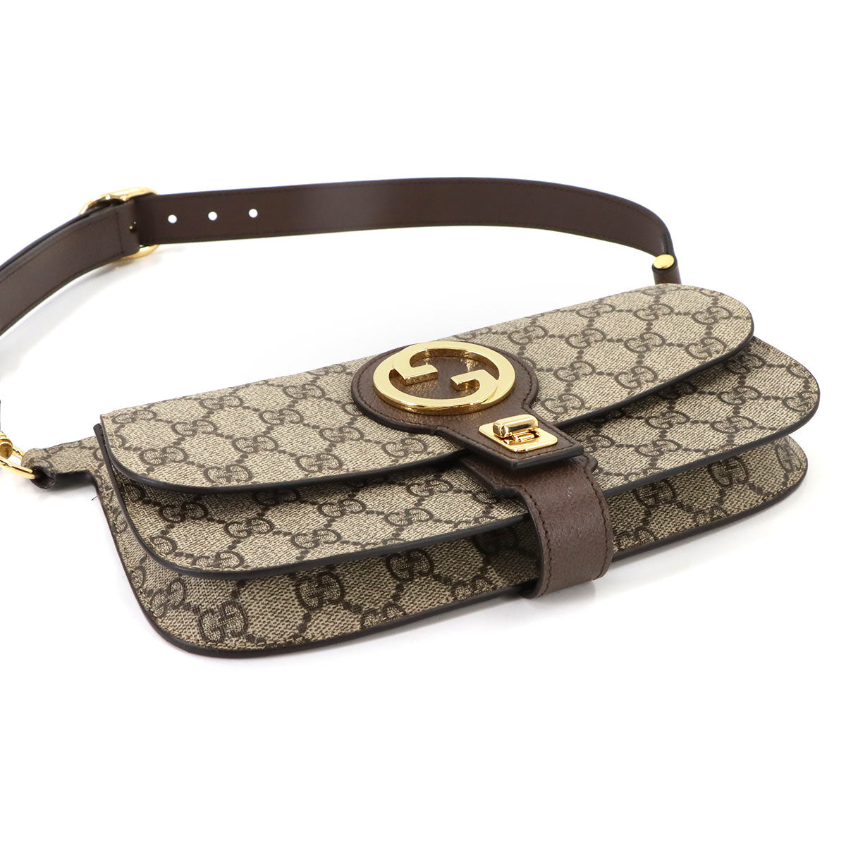 Blondie GG Supreme Belt Bag Leather Beige Brown 718154 Purse