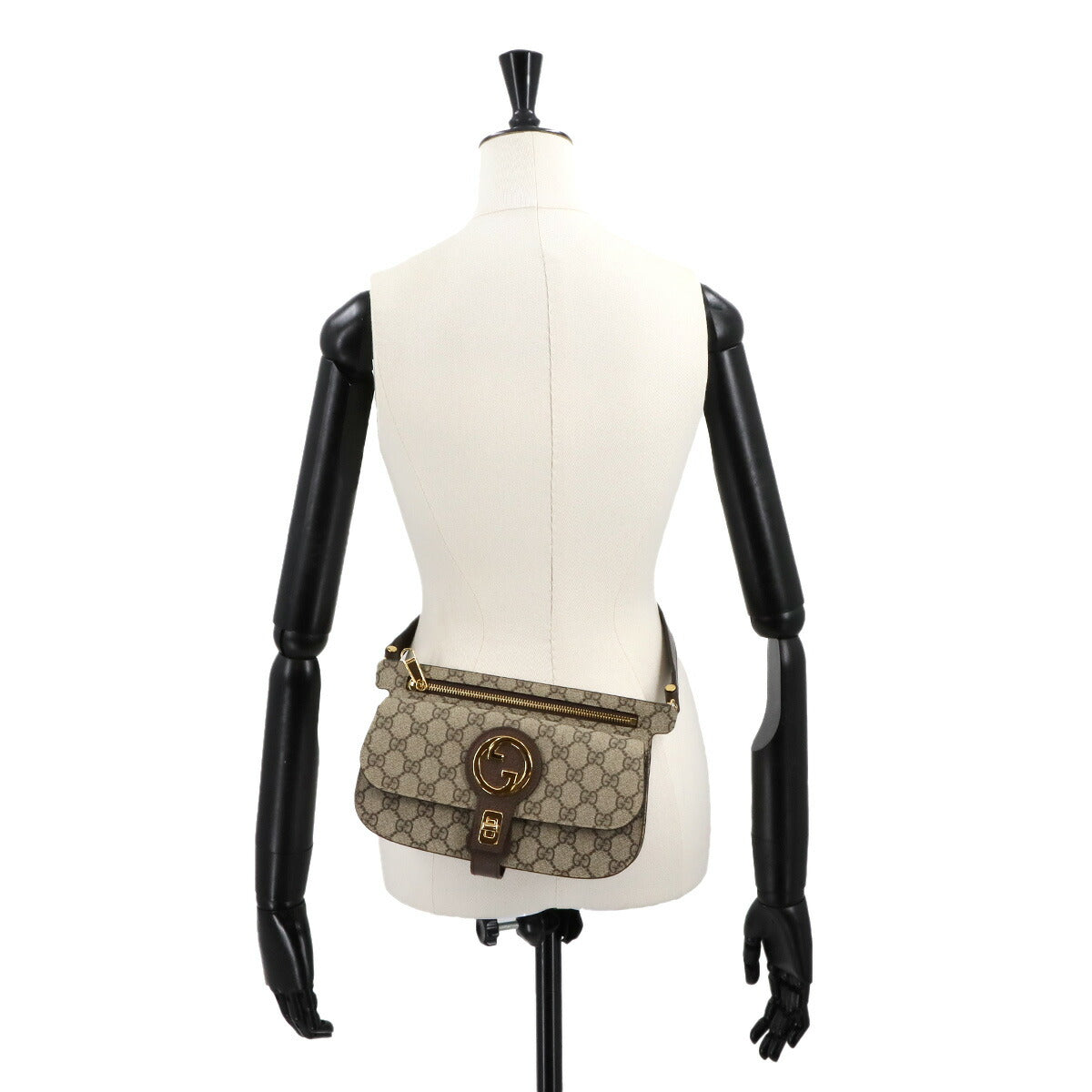 Blondie GG Supreme Belt Bag Leather Beige Brown 718154 Purse