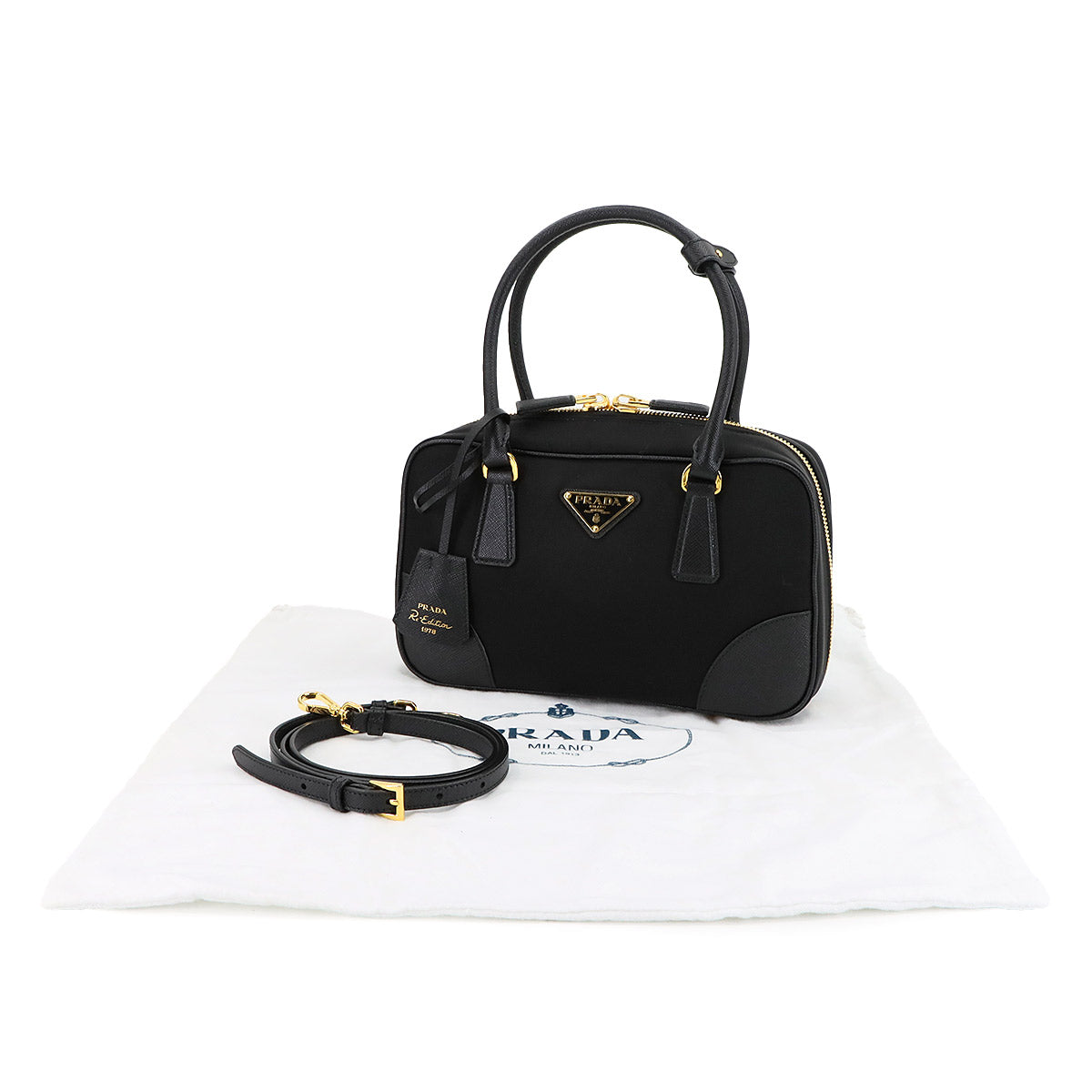Re-Edition 1978 Two Handle Hand shoulder Bag Nylon Leather Black
