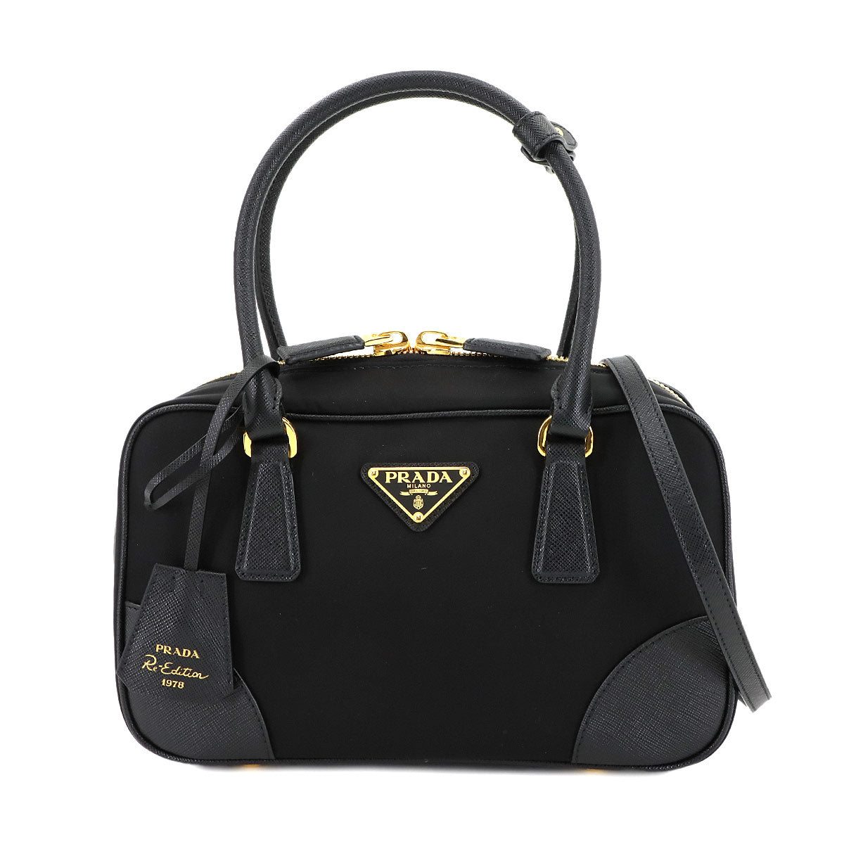 Re-Edition 1978 Two Handle Hand shoulder Bag Nylon Leather Black