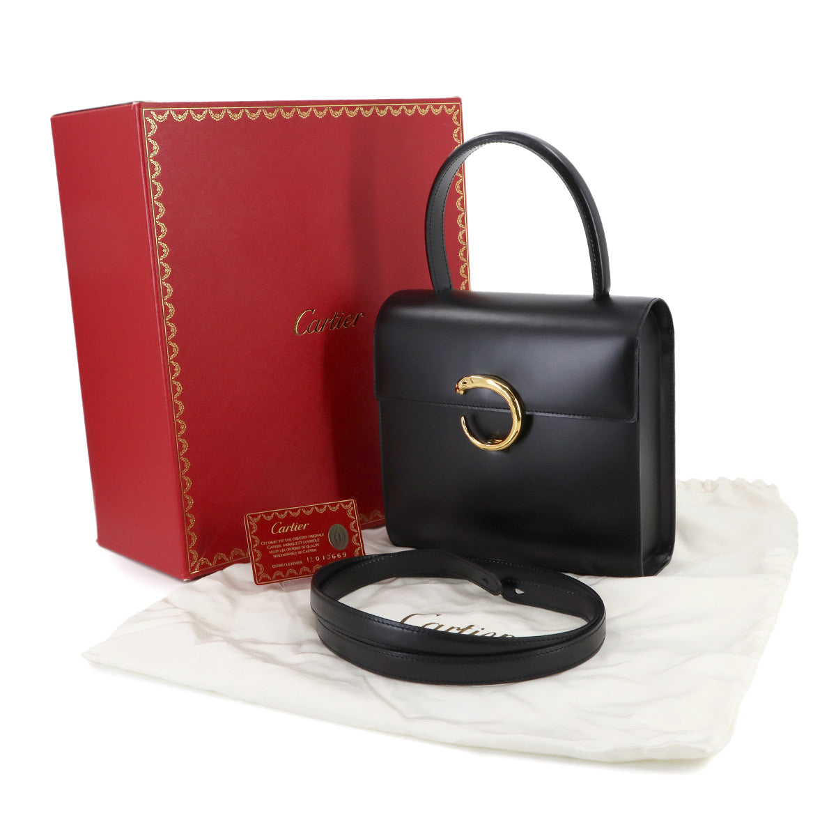 Panthere 2way Hand Shoulder Bag Leather Black Purse