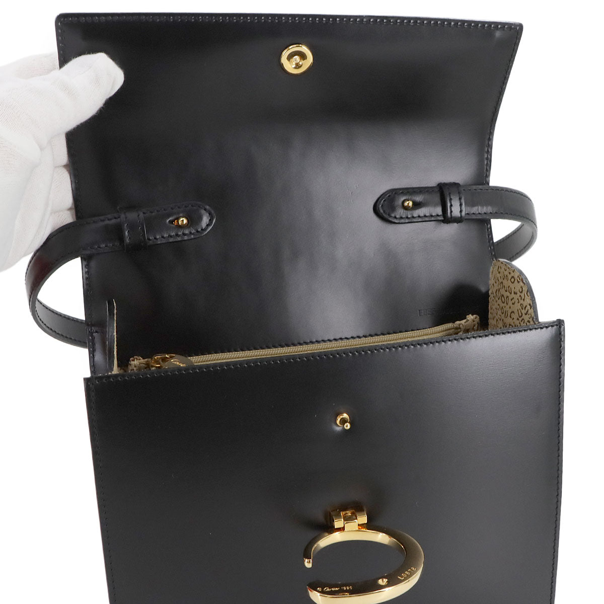 Panthere 2way Hand Shoulder Bag Leather Black Purse