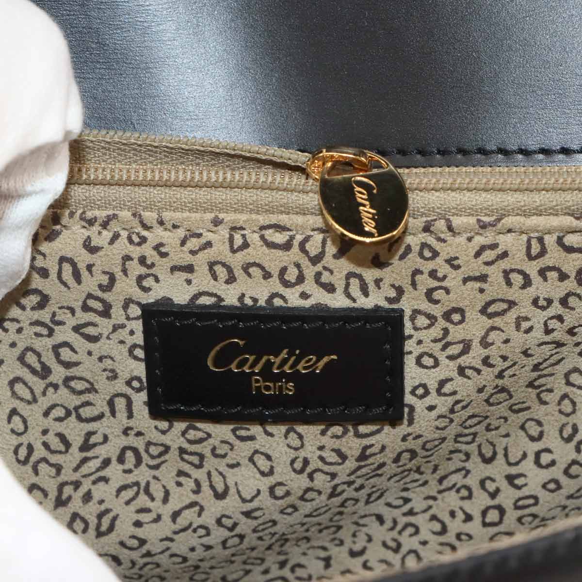 Panthere 2way Hand Shoulder Bag Leather Black Purse