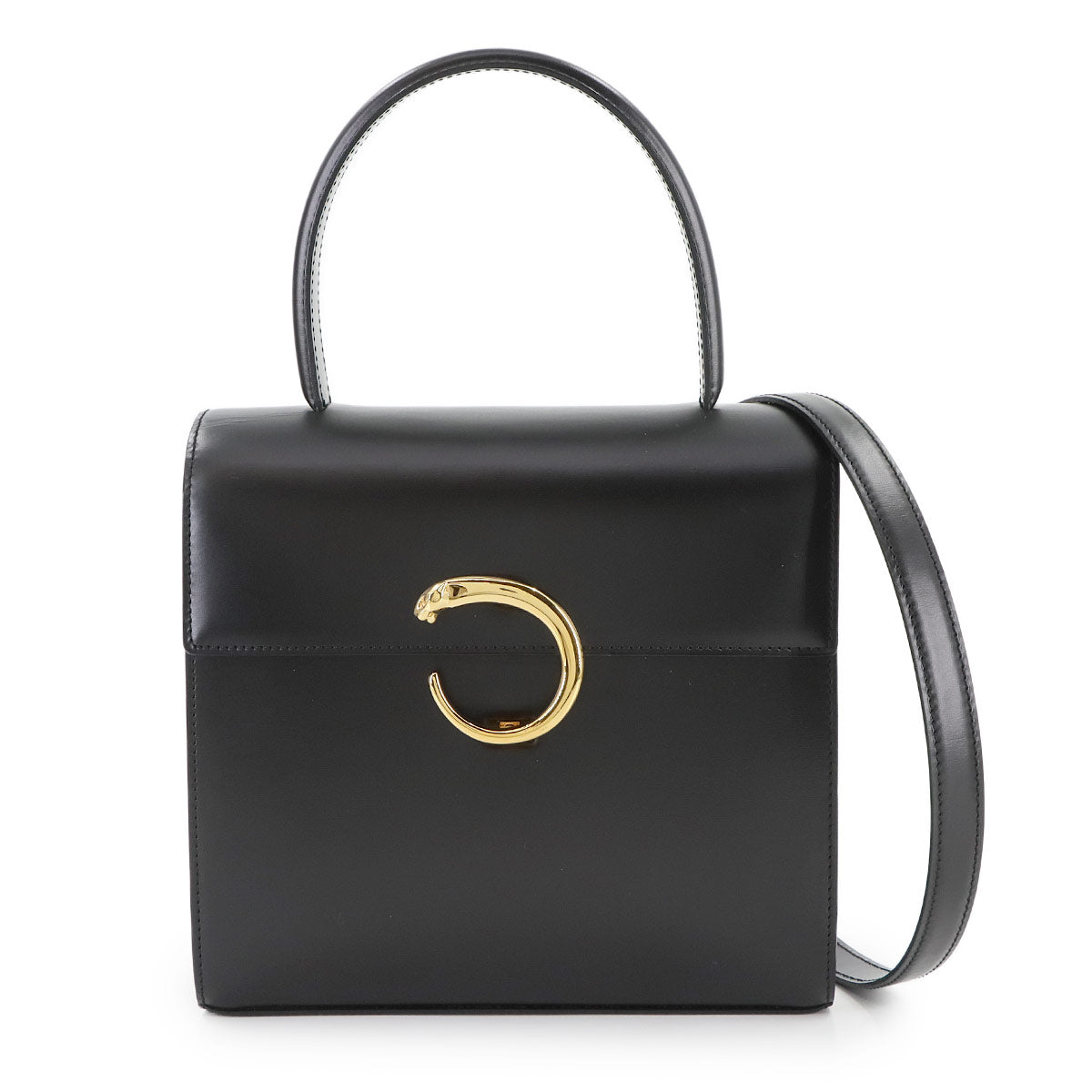 Panthere 2way Hand Shoulder Bag Leather Black Purse