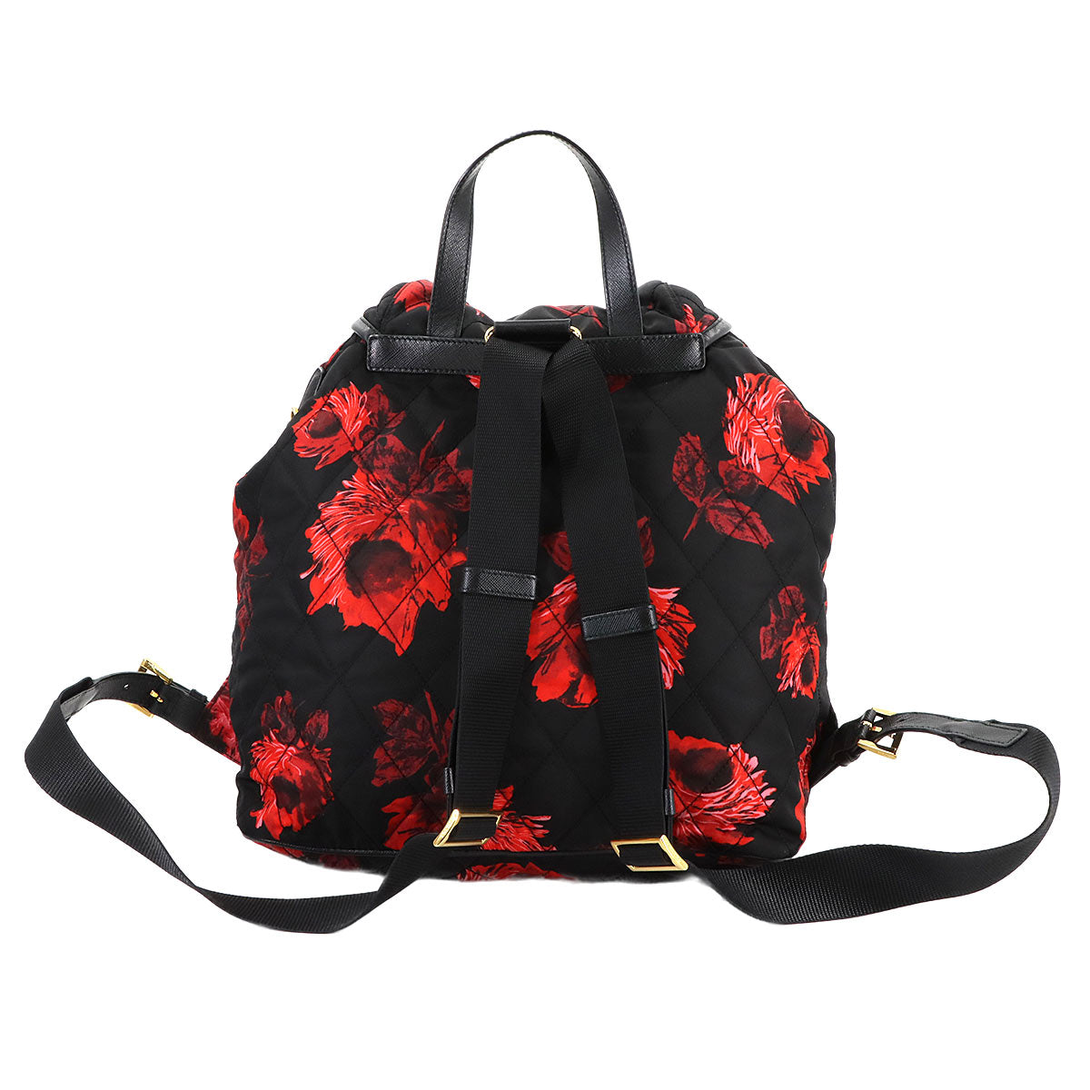 Backpack Nylon Saffiano Leather Black Flower Print 1BZ811