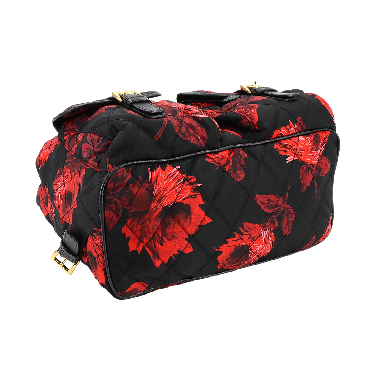 Backpack Nylon Saffiano Leather Black Flower Print 1BZ811