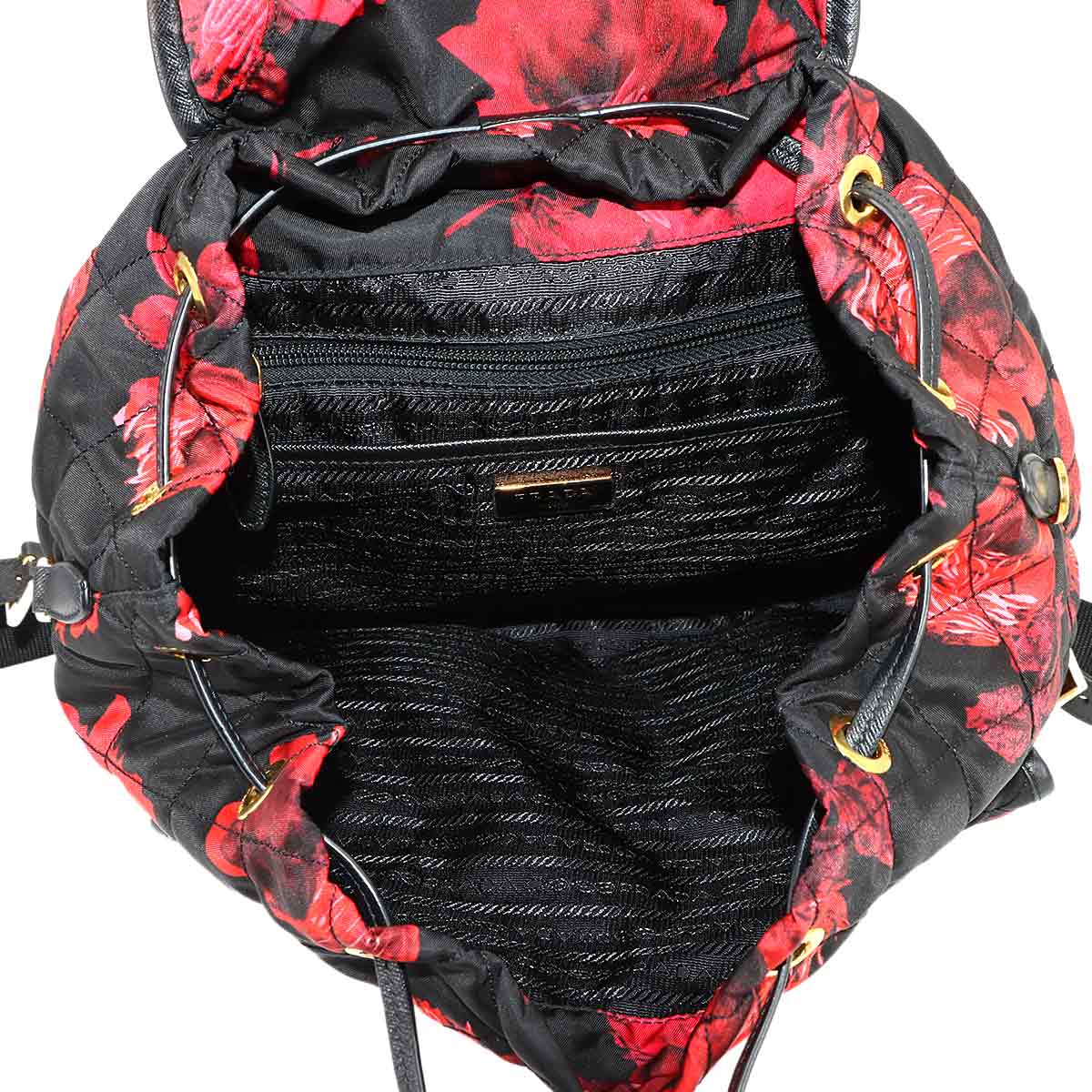 Backpack Nylon Saffiano Leather Black Flower Print 1BZ811