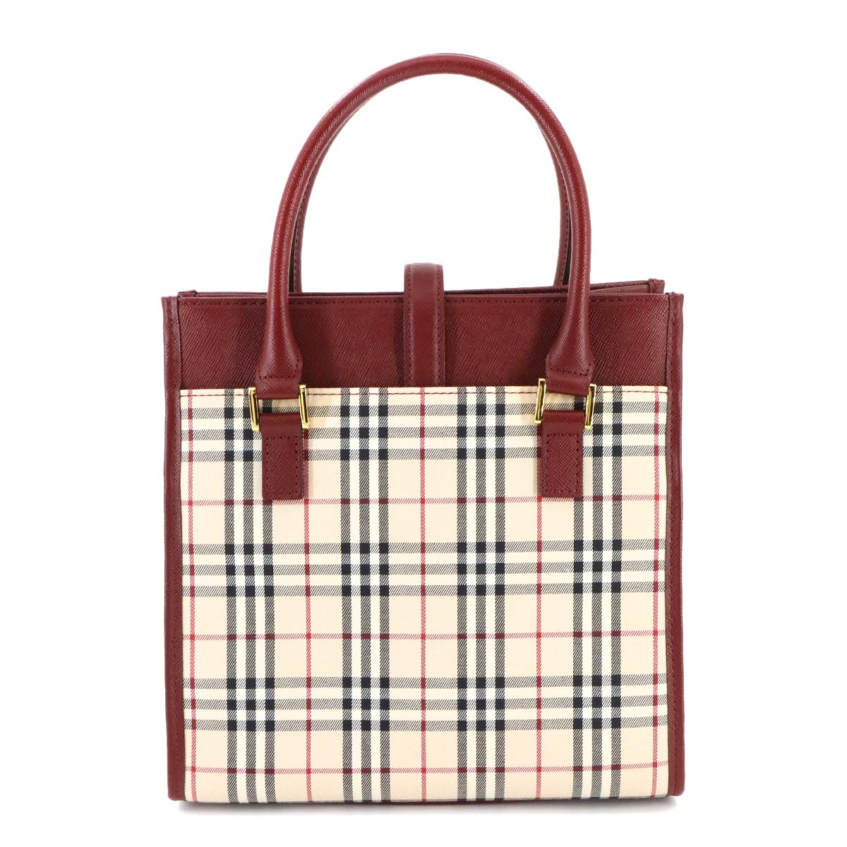 Plaid Hand Bag Canvas Leather Beige Bordeaux Purse