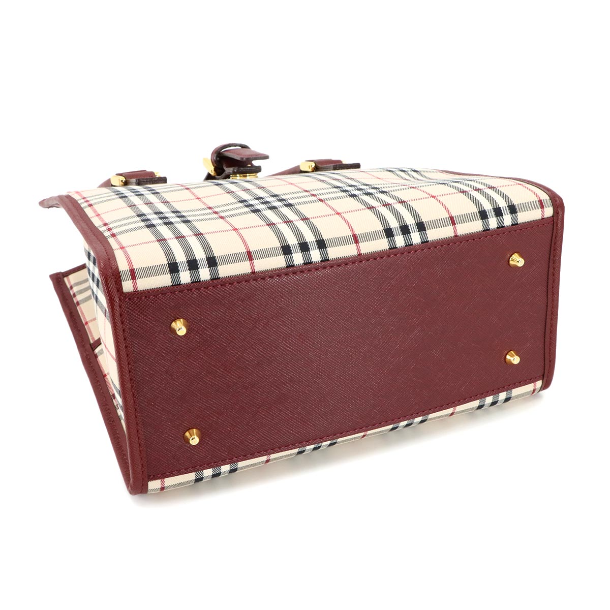 Plaid Hand Bag Canvas Leather Beige Bordeaux Purse