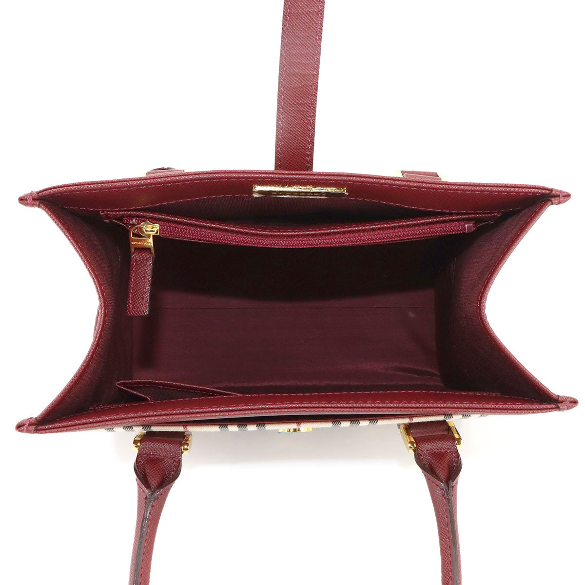 Plaid Hand Bag Canvas Leather Beige Bordeaux Purse