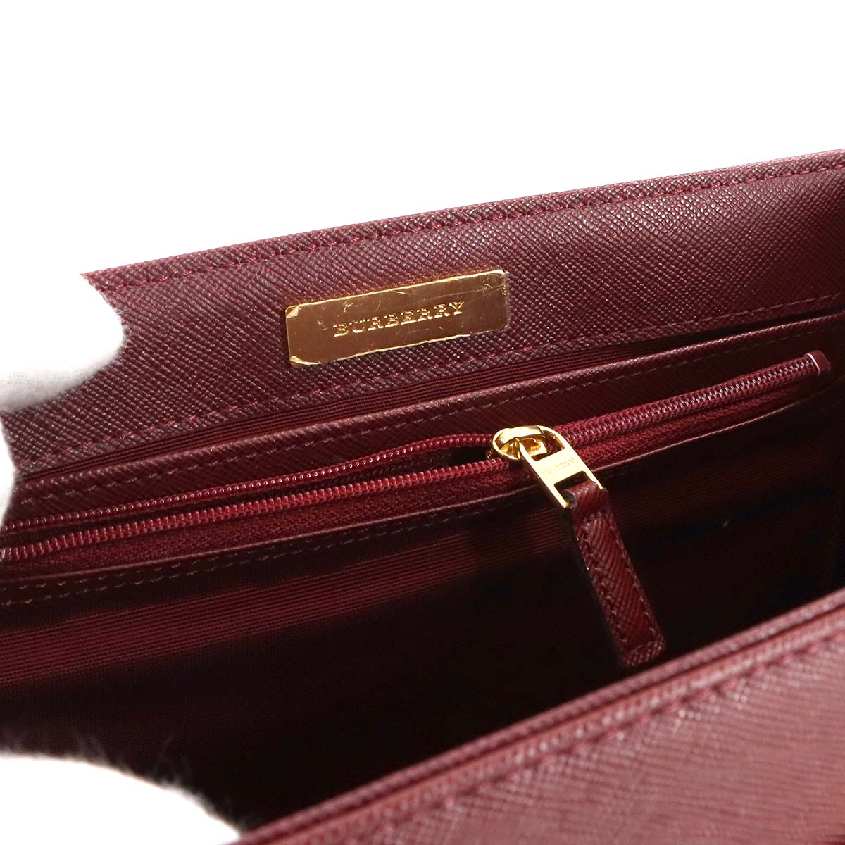 Plaid Hand Bag Canvas Leather Beige Bordeaux Purse