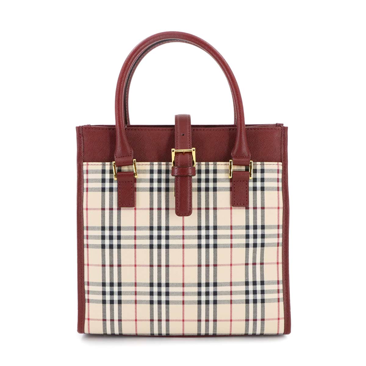 Plaid Hand Bag Canvas Leather Beige Bordeaux Purse