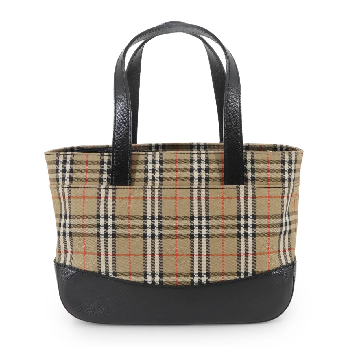 Plaid Small Hand Bag Canvas Leather Beige Black Haymarket