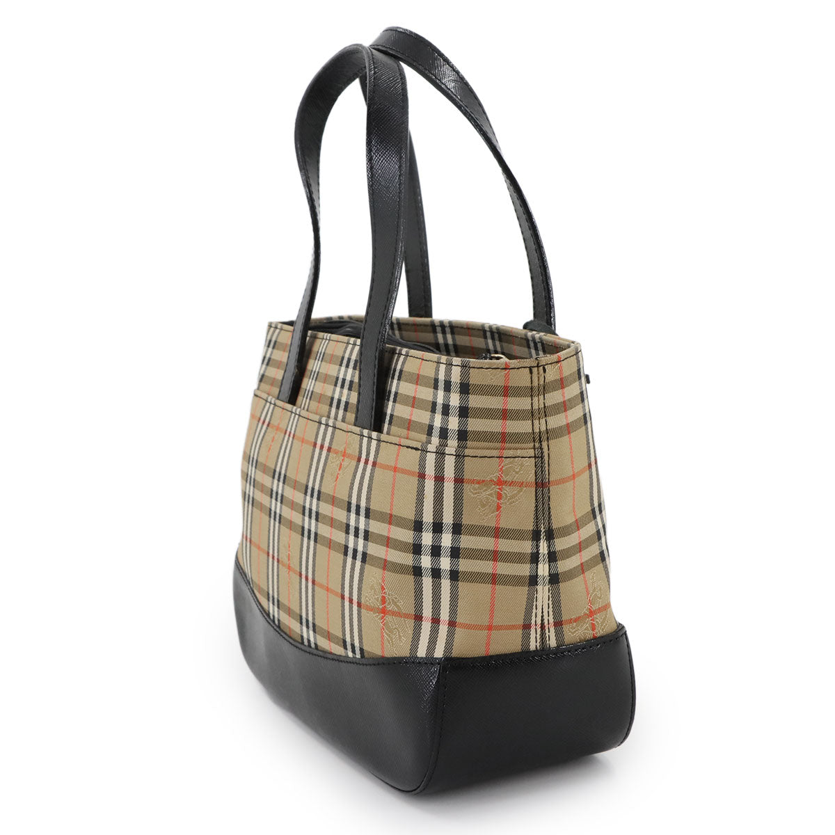 Plaid Small Hand Bag Canvas Leather Beige Black Haymarket