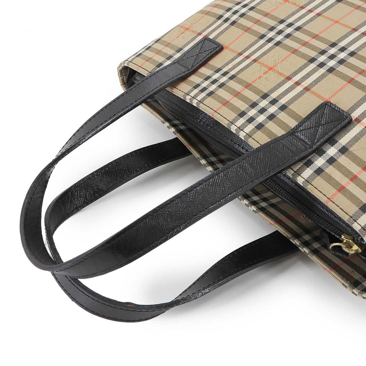 Plaid Small Hand Bag Canvas Leather Beige Black Haymarket