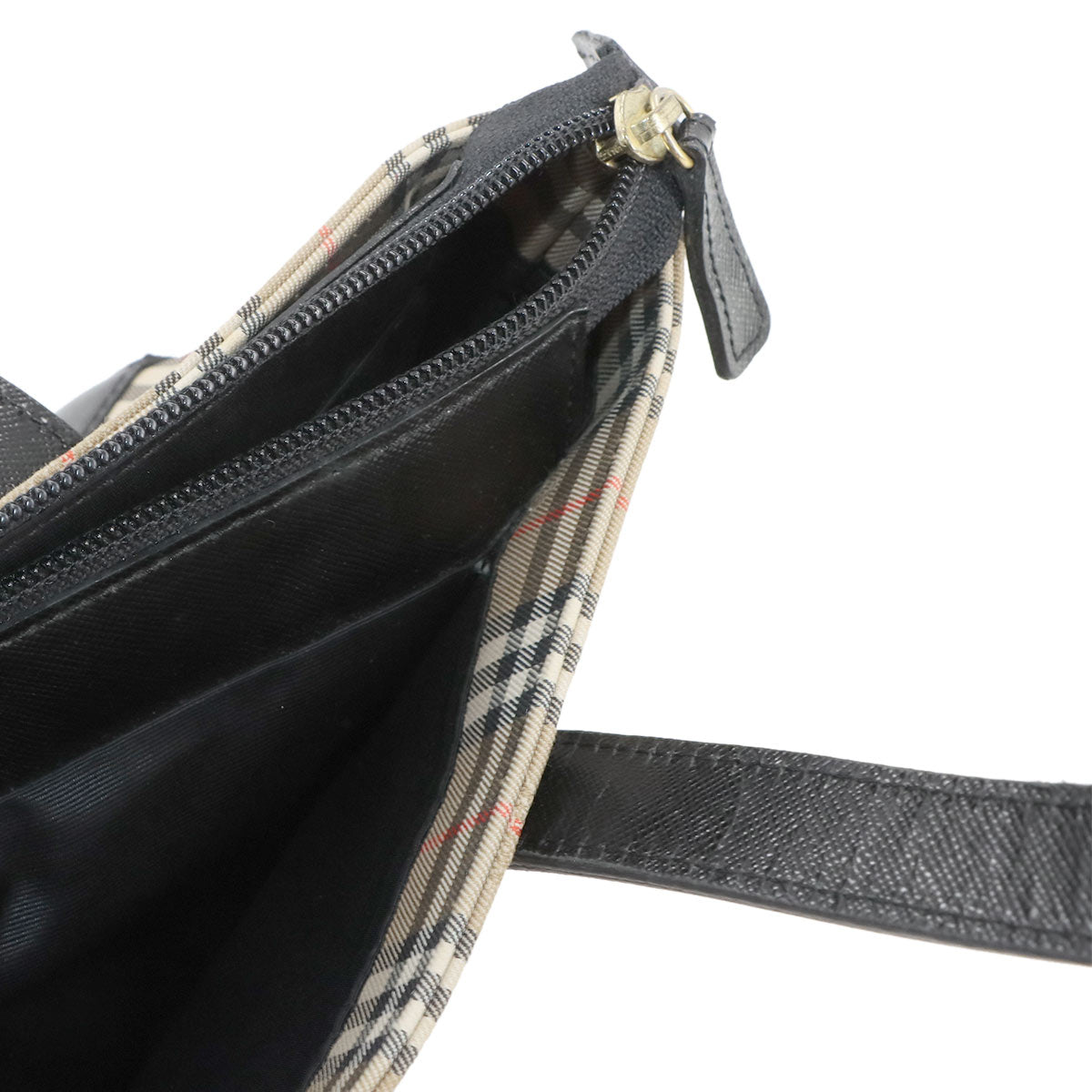 Plaid Small Hand Bag Canvas Leather Beige Black Haymarket