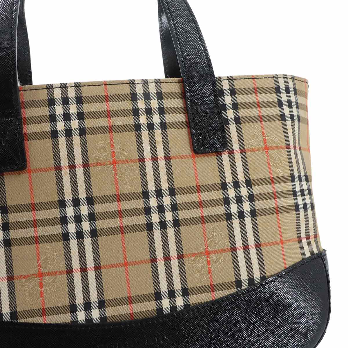 Plaid Small Hand Bag Canvas Leather Beige Black Haymarket