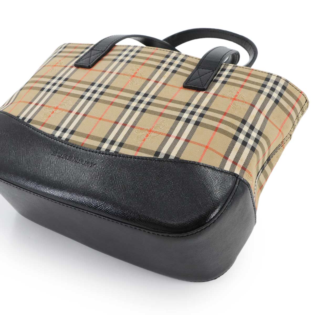 Plaid Small Hand Bag Canvas Leather Beige Black Haymarket