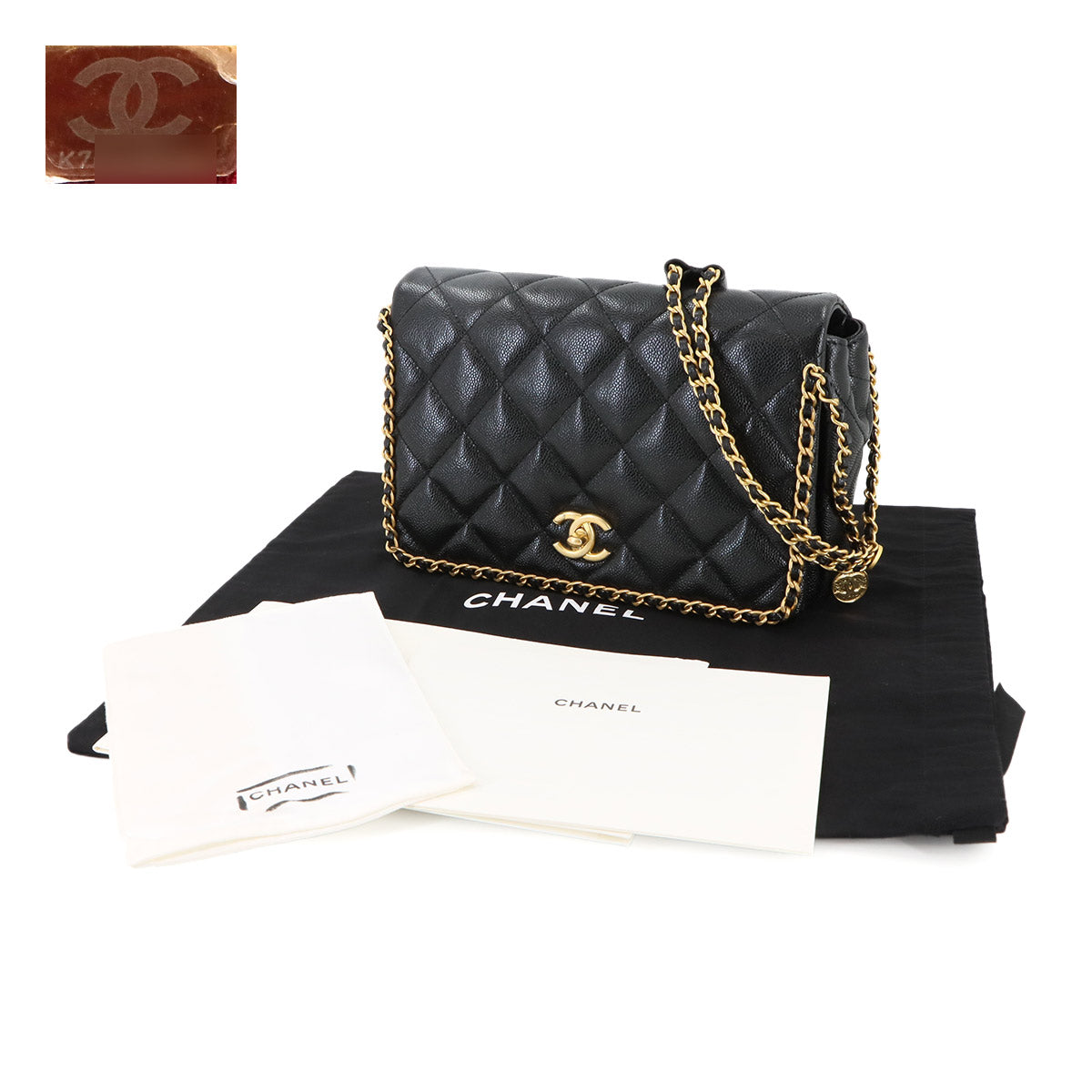 Matelasse Chain Shoulder Bag Leather Black AS3468 Purse