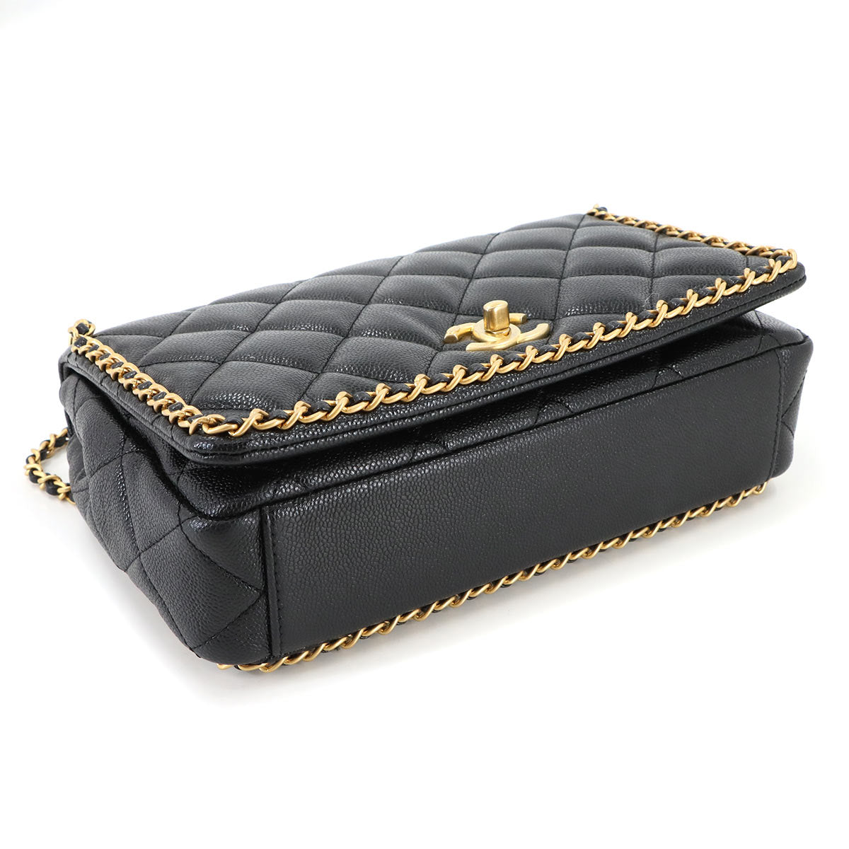 Matelasse Chain Shoulder Bag Leather Black AS3468 Purse