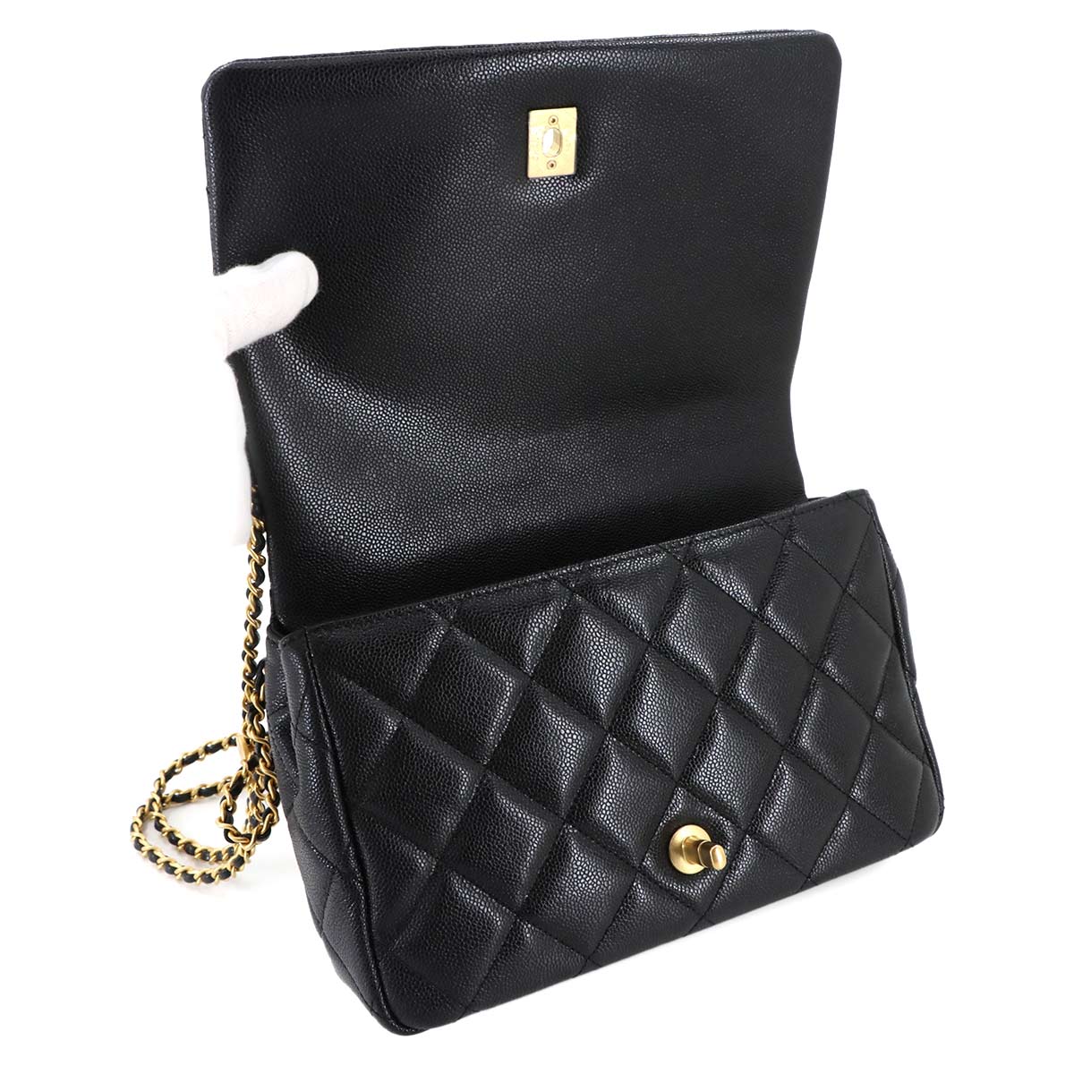 Matelasse Chain Shoulder Bag Leather Black AS3468 Purse