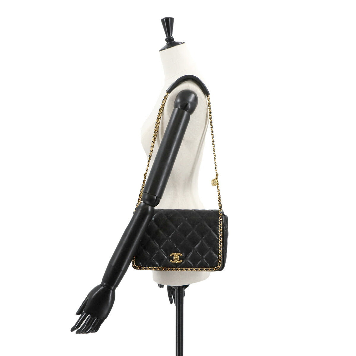 Matelasse Chain Shoulder Bag Leather Black AS3468 Purse