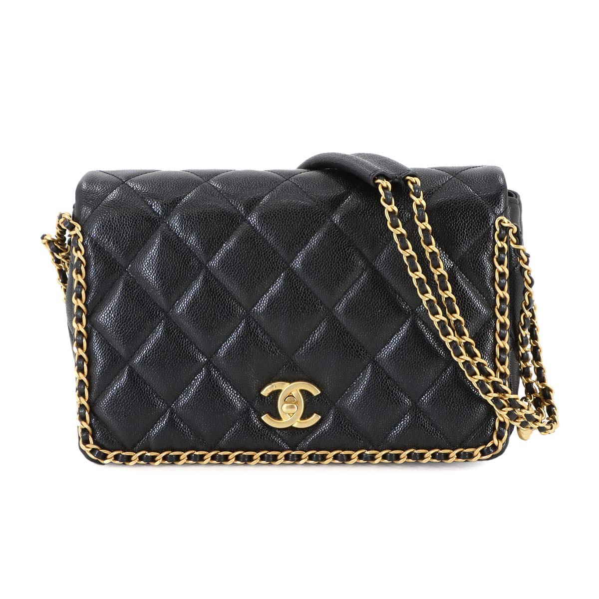 Matelasse Chain Shoulder Bag Leather Black AS3468 Purse