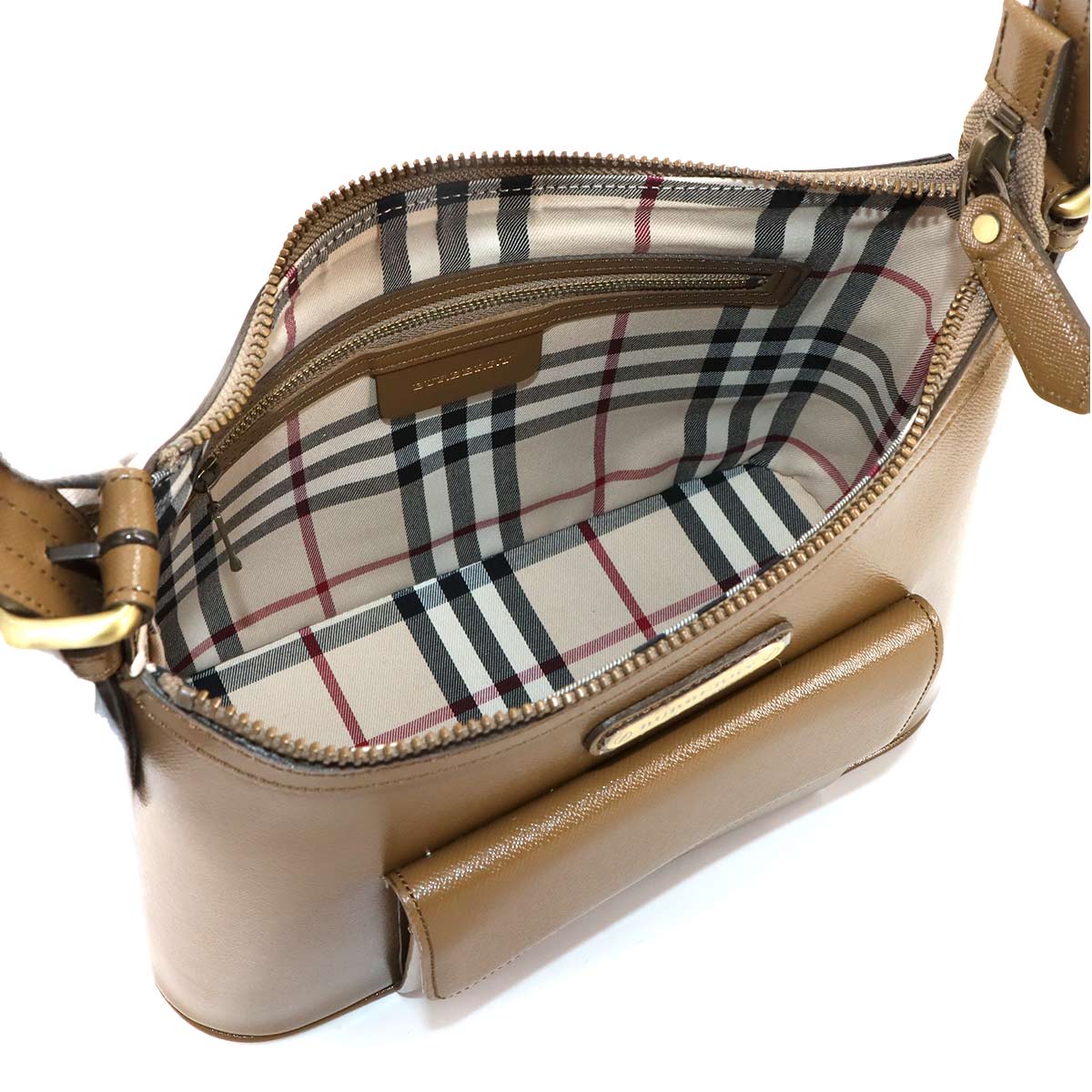Hand Bag Leather Brown Plaid Purse