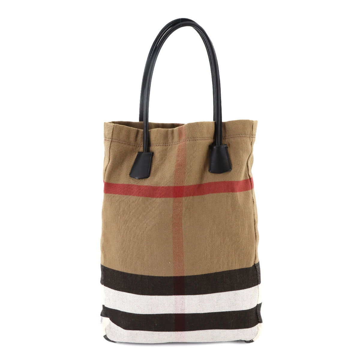 Plaid Tote Bag Canvas Leather Brown Black Brit Check