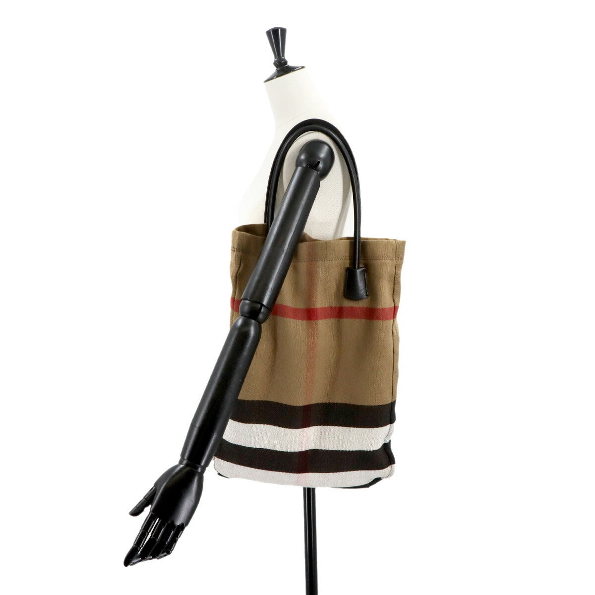 Plaid Tote Bag Canvas Leather Brown Black Brit Check