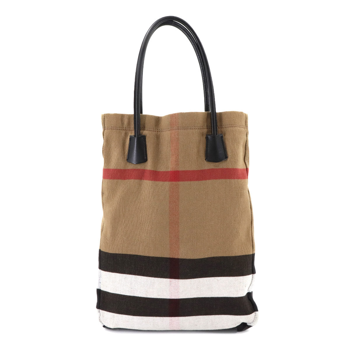 Plaid Tote Bag Canvas Leather Brown Black Brit Check