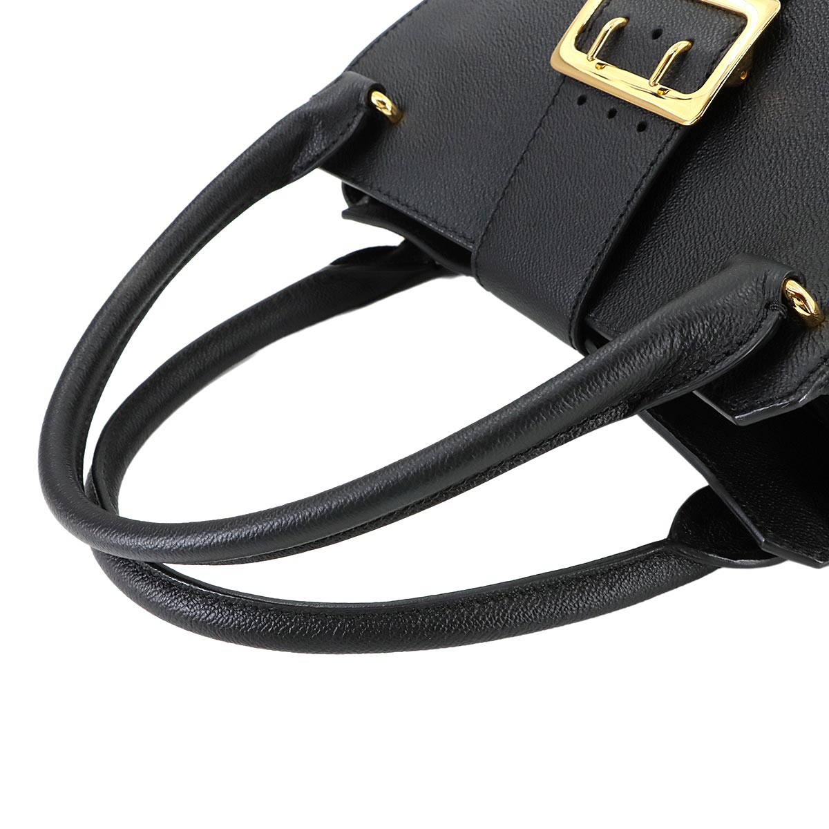 Buckle Tote 2way Tote Shoulder Bag Leather Black 4029022