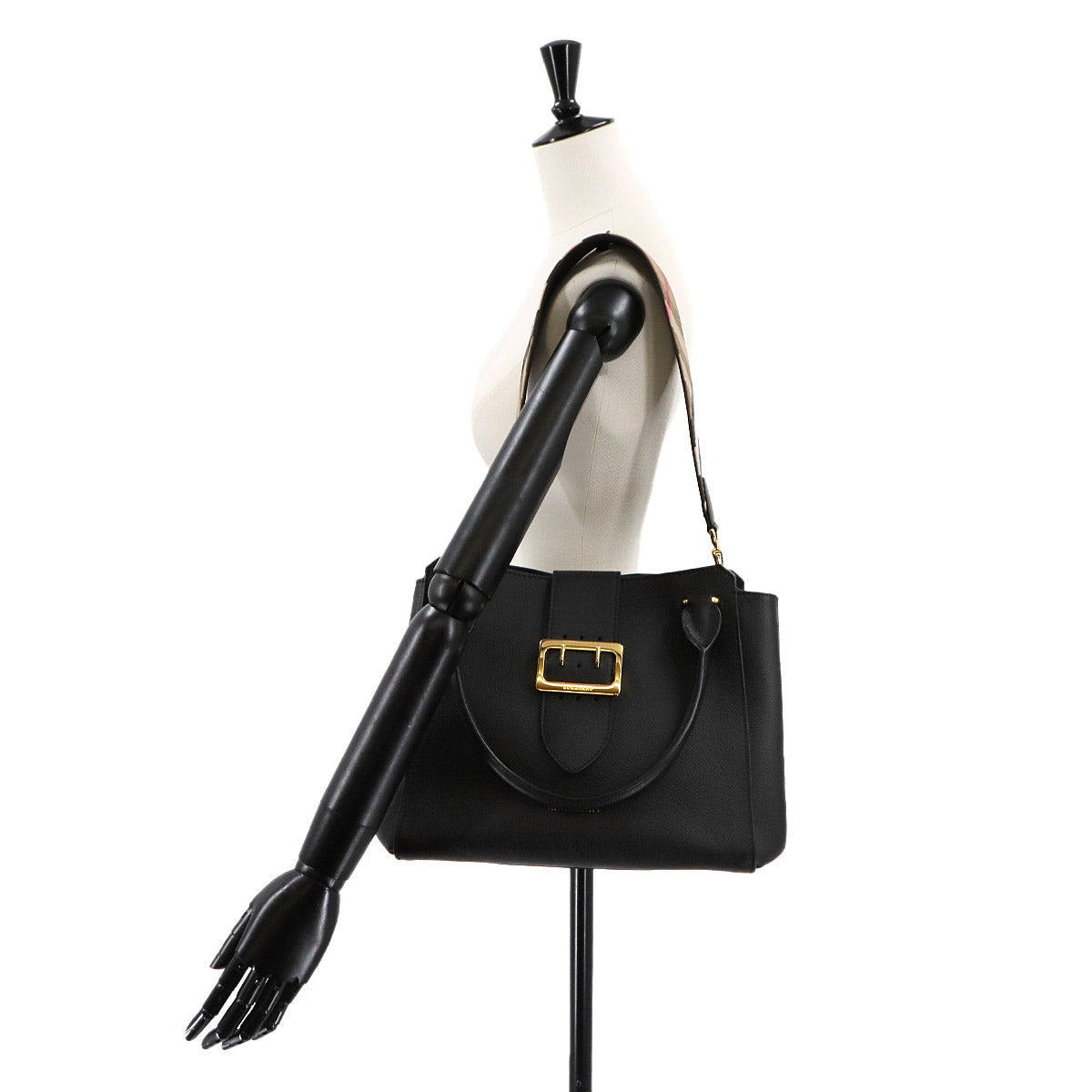 Buckle Tote 2way Tote Shoulder Bag Leather Black 4029022