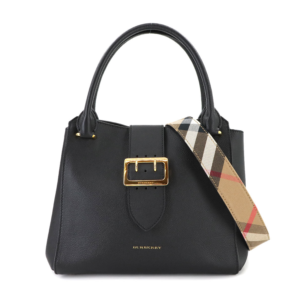 Buckle Tote 2way Tote Shoulder Bag Leather Black 4029022