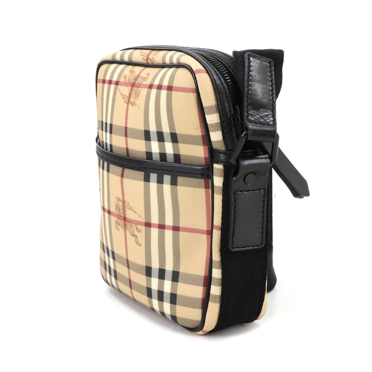 Plaid Shoulder Bag PVC Leather Beige Black Purse