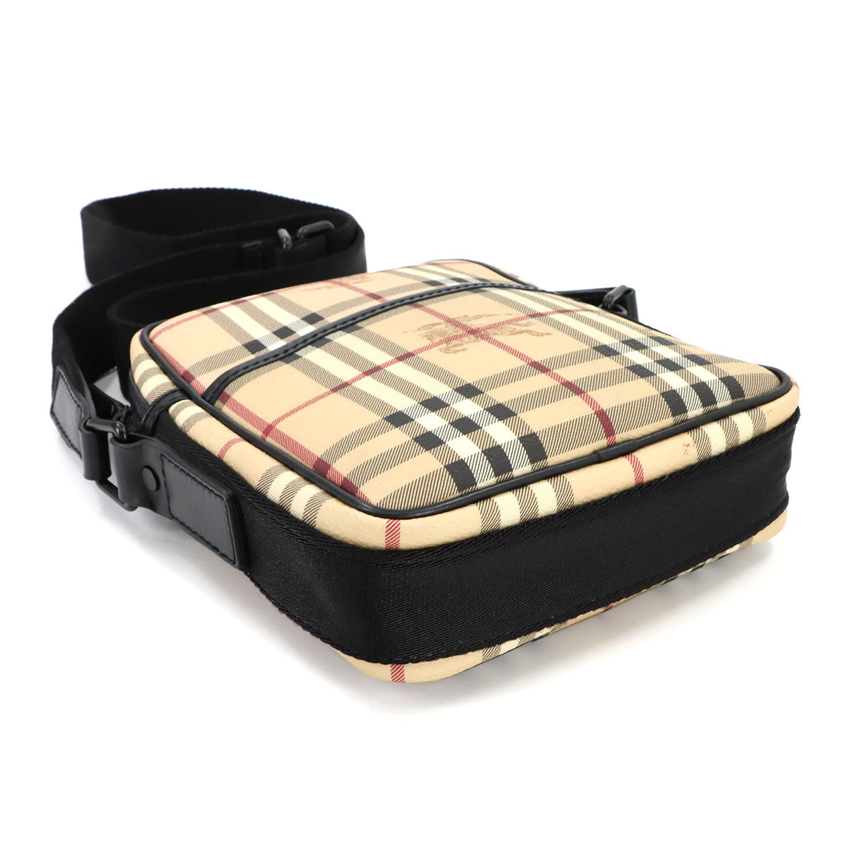 Plaid Shoulder Bag PVC Leather Beige Black Purse