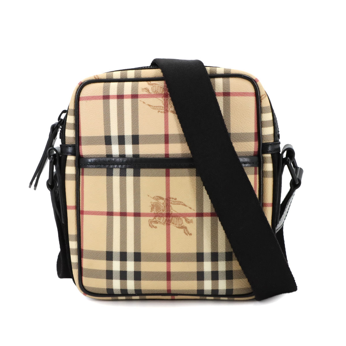 Plaid Shoulder Bag PVC Leather Beige Black Purse