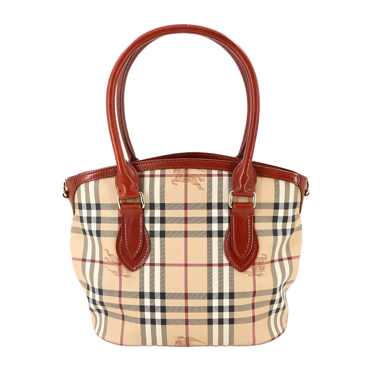 Plaid Hand Shoulder Bag PVC Leather Beige Brown
