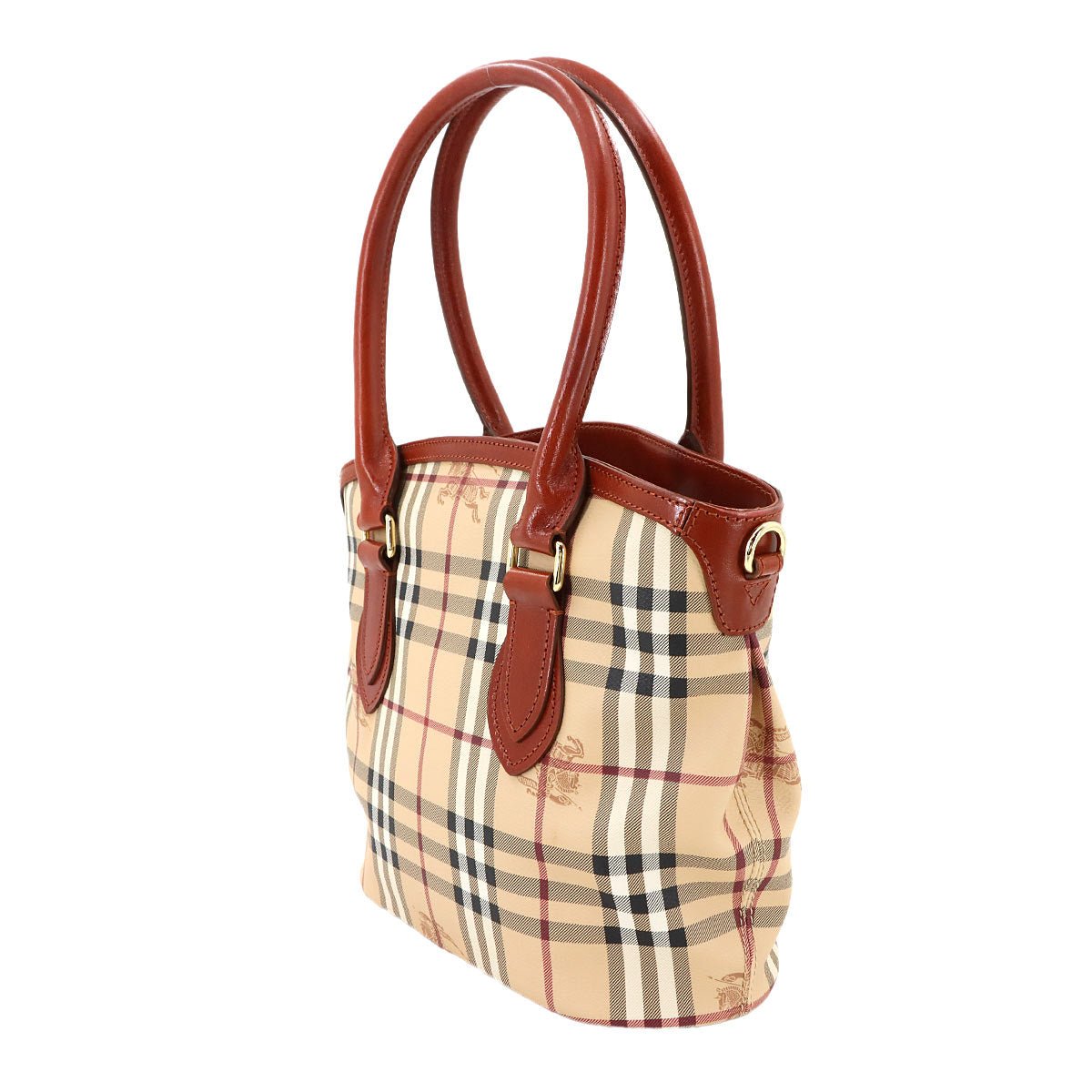 Plaid Hand Shoulder Bag PVC Leather Beige Brown