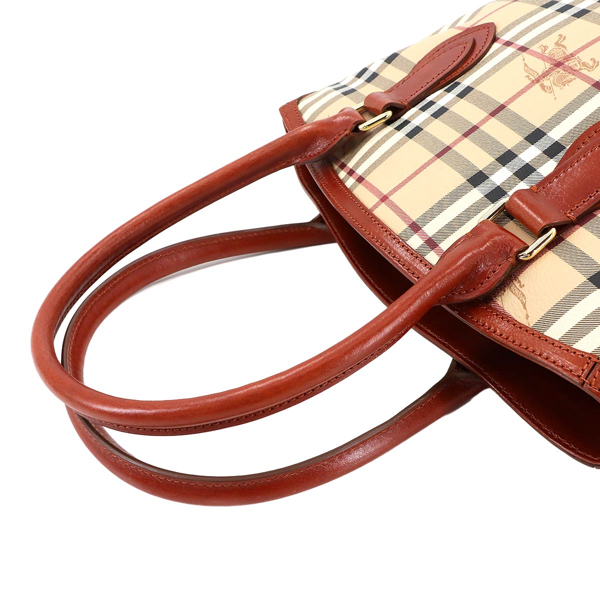 Plaid Hand Shoulder Bag PVC Leather Beige Brown