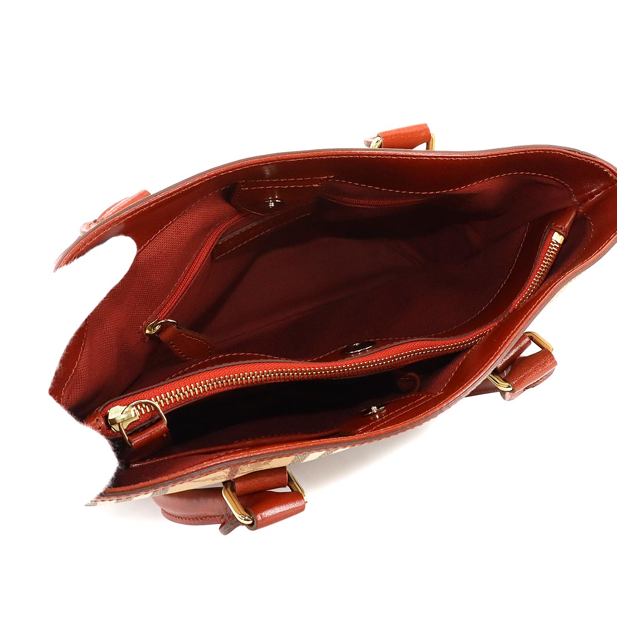 Plaid Hand Shoulder Bag PVC Leather Beige Brown