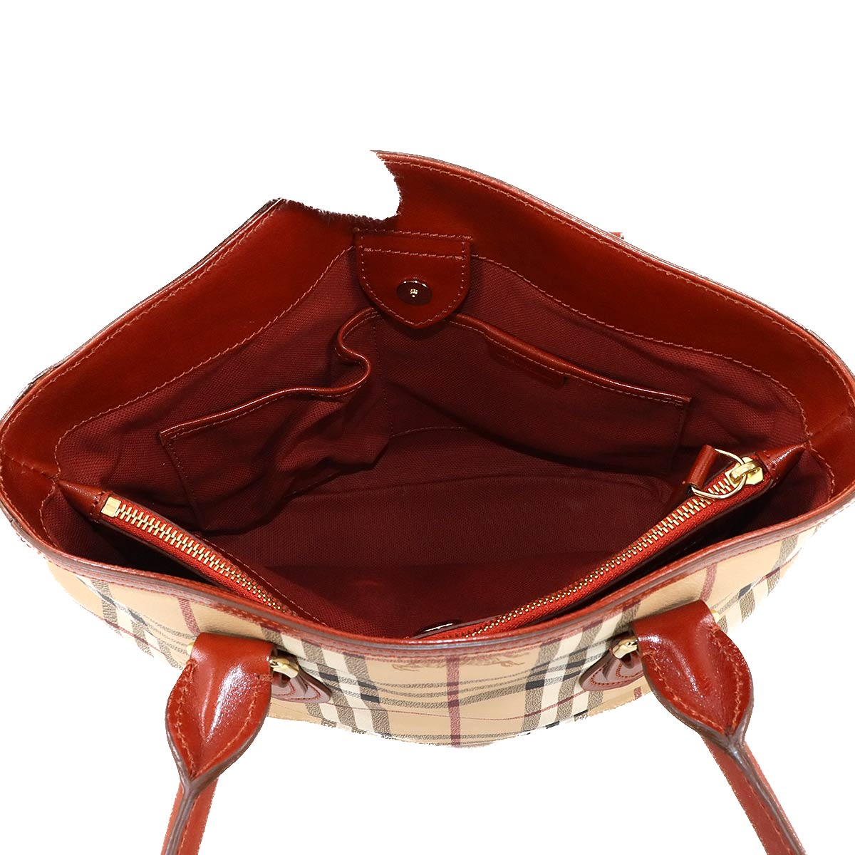 Plaid Hand Shoulder Bag PVC Leather Beige Brown