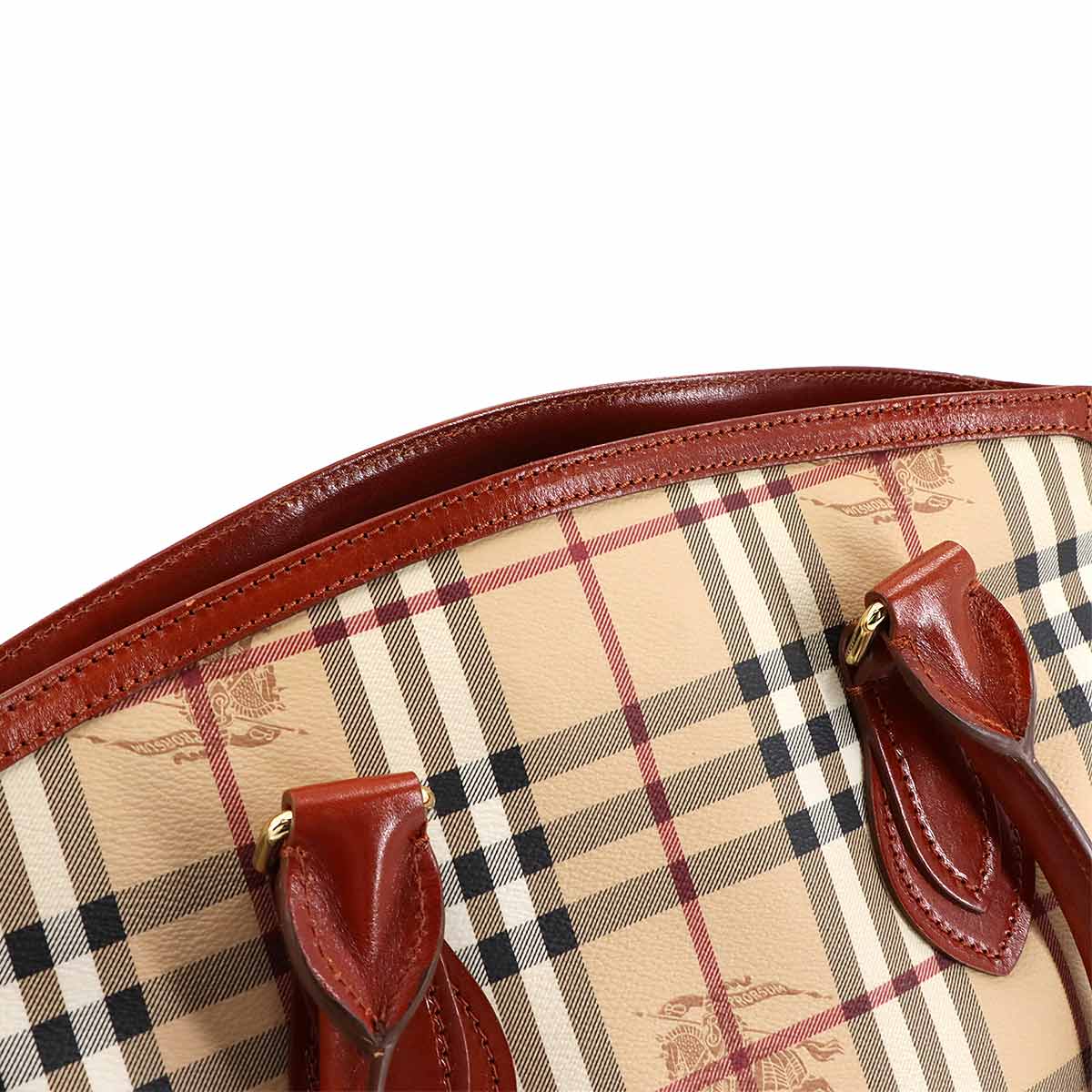 Plaid Hand Shoulder Bag PVC Leather Beige Brown
