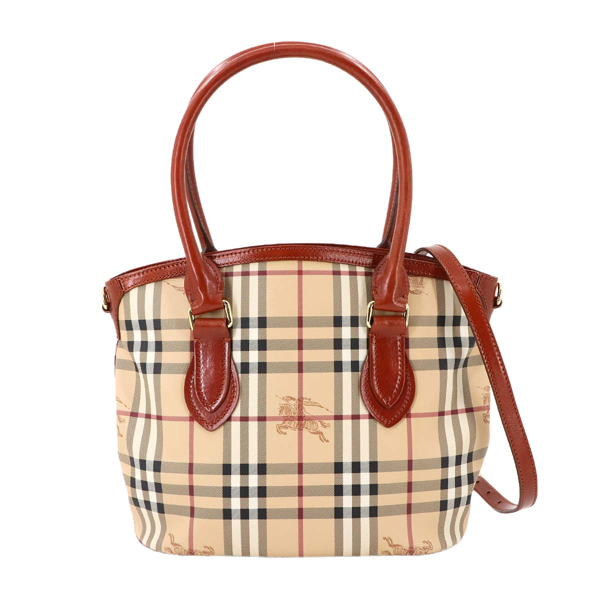 Plaid Hand Shoulder Bag PVC Leather Beige Brown