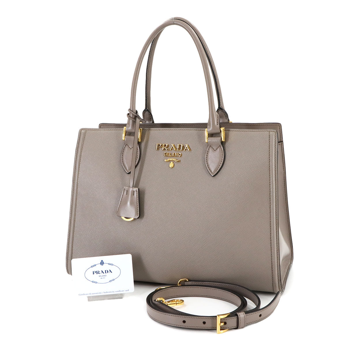 Saffiano 2way Hand Shoulder Bag Leather Gray 1BA228 Purse