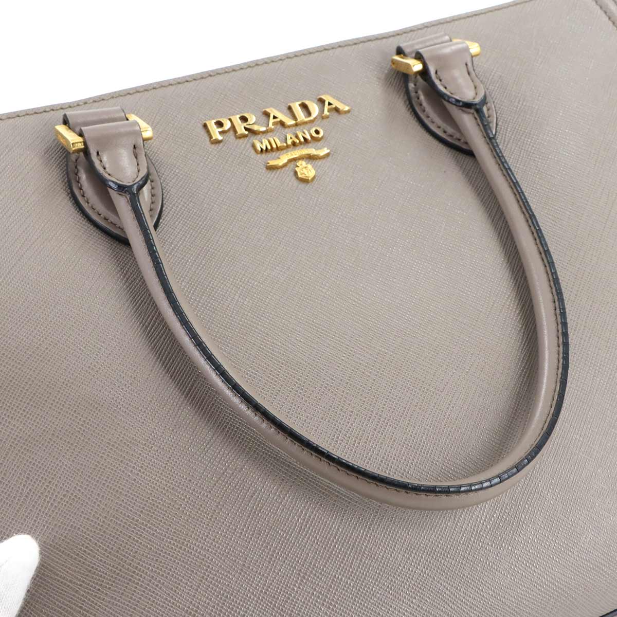 Saffiano 2way Hand Shoulder Bag Leather Gray 1BA228 Purse