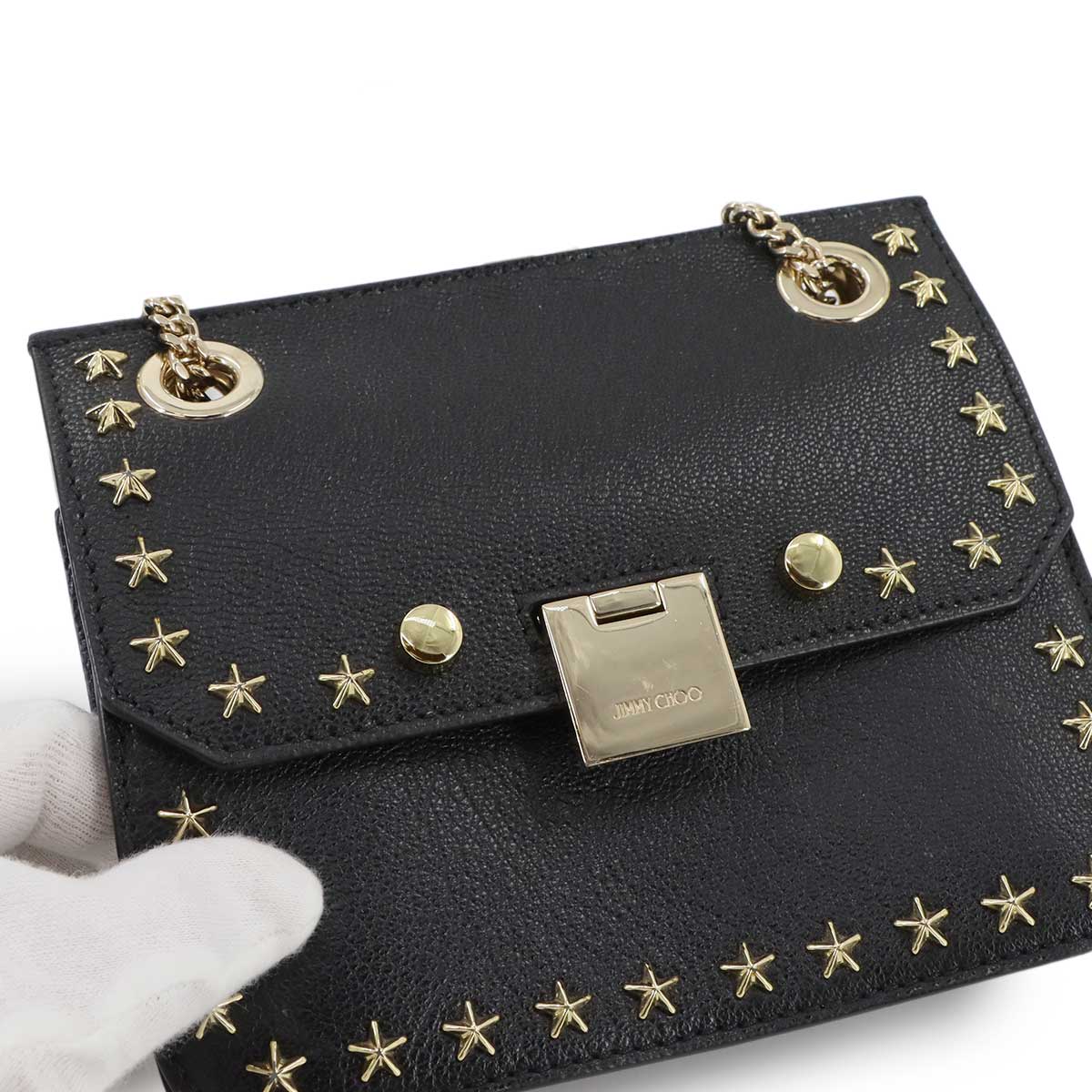Shoulder Bag Leather Black Star Studs Purse