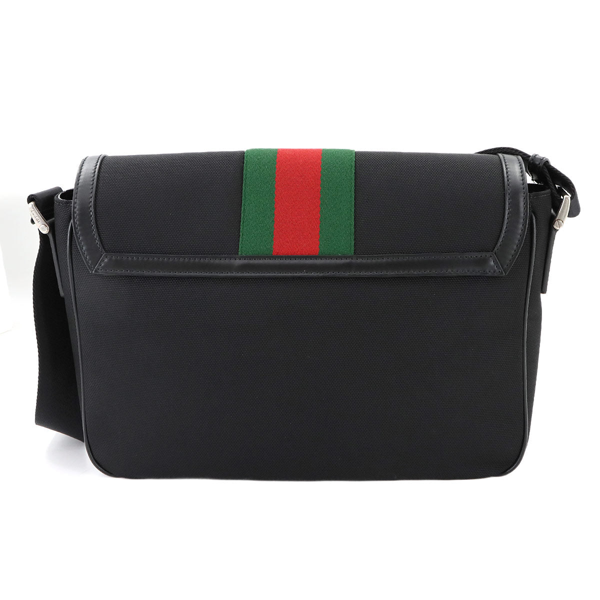 Web Techno Stripe Messenger Bag Canvas Leather Black 630921