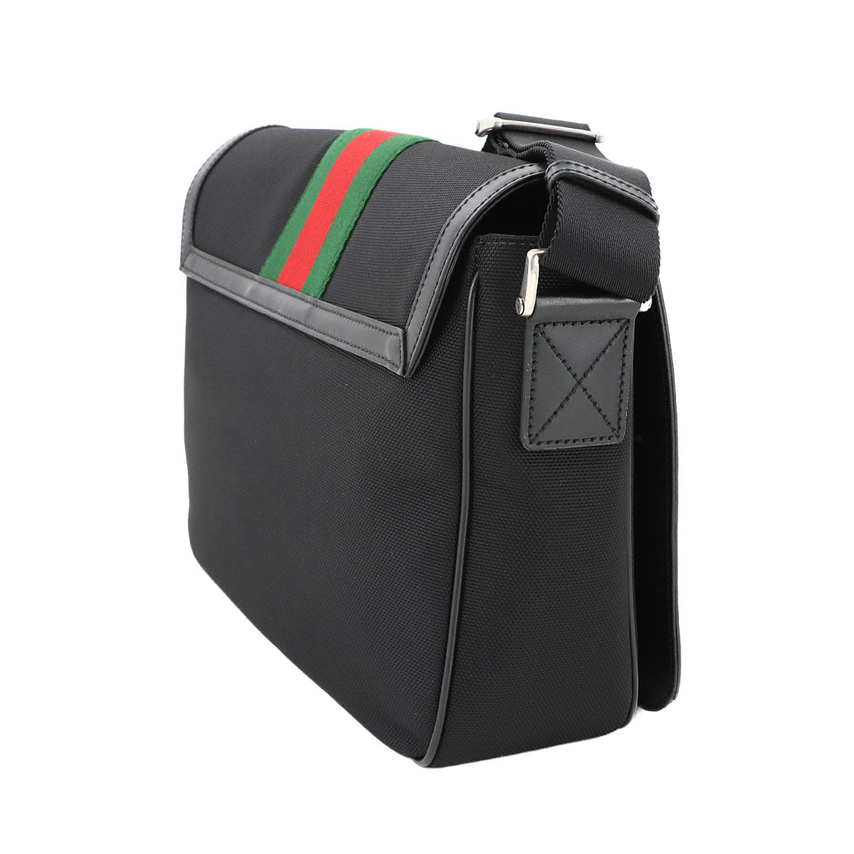 Web Techno Stripe Messenger Bag Canvas Leather Black 630921