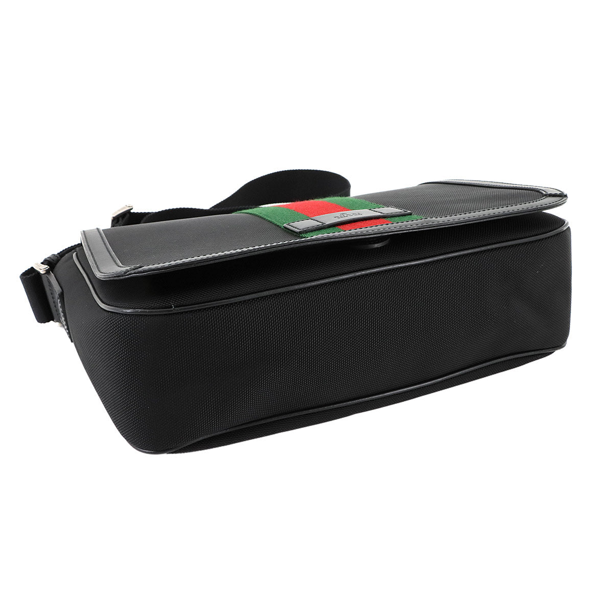 Web Techno Stripe Messenger Bag Canvas Leather Black 630921